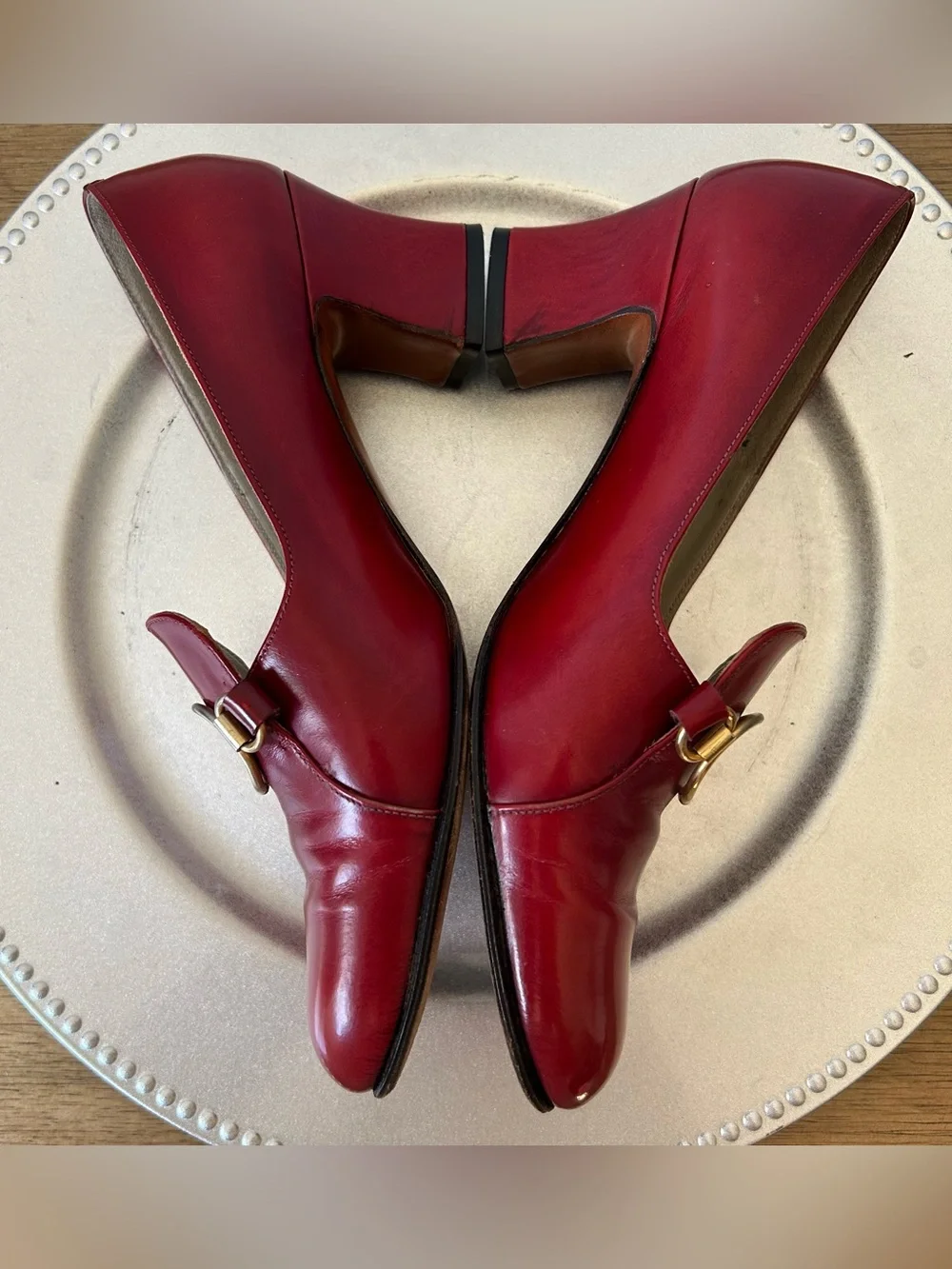 Amalfi Red Leather Mid-Heel Loafers with Gold-Tone Bit